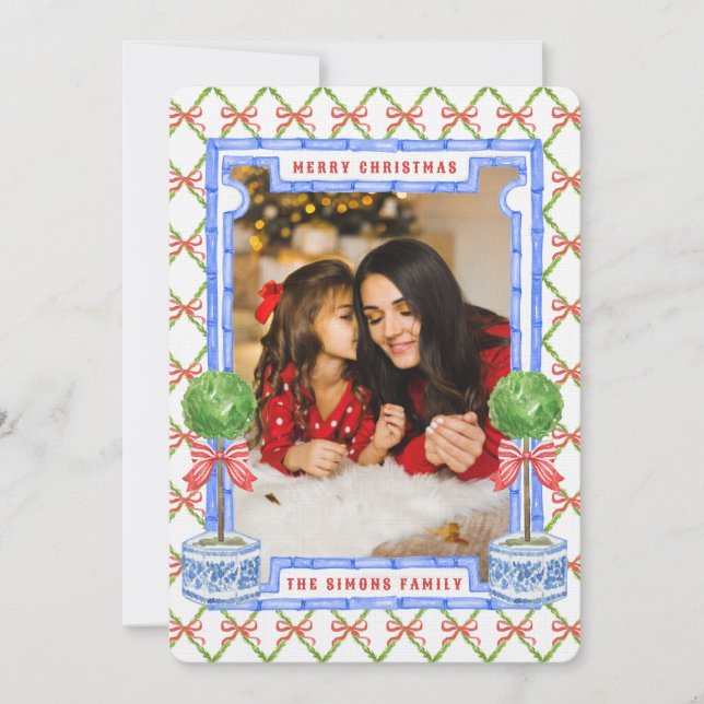 Chinoiserie Topiary with Red Bows | Christmas Invitation (Front)