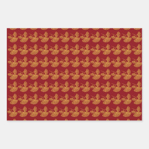 Chinoiserie Trend for Year of the Dragon Red Gold Wrapping Paper Sheet