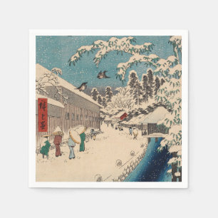 Chinoiserie Ukiyo-e Japanese Winter Snow Landscape Napkin