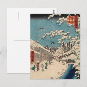 Chinoiserie Ukiyo-e Japanese Winter Snow Landscape Postcard