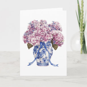 Chinoiserie Vase Hydrangea Flowers Blank Greeting Card
