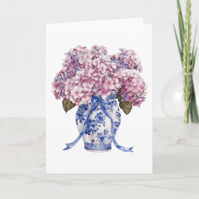Chinoiserie Vase Hydrangea Flowers Blank Greeting Card (Front)