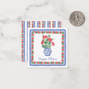 Chinoiserie Vase of Red Geraniums Gift Enclosure Card