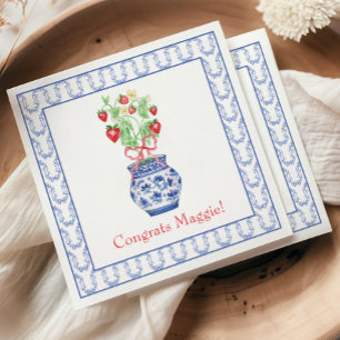 Chinoiserie Vase of Red Strawberries Napkin