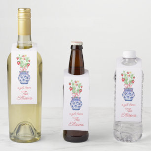 Chinoiserie Vase of Red Strawberries Personalised Bottle Tag