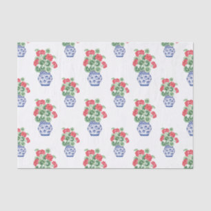 Chinoiserie Vases of Red Geraniums Tissue Paper