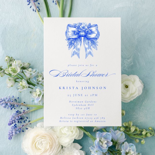 Chinoiserie Victorian Bow Blue Bridal Shower Invitation (Creator Uploaded)