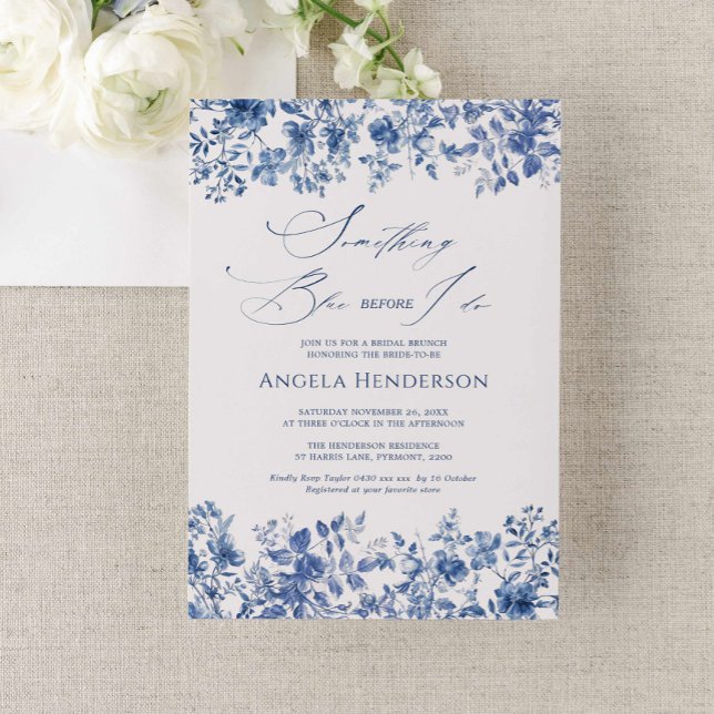 Chinoiserie Victorian Something Blue Bridal Shower Invitation (chinoiserie victorian something blue bridal shower invitation, french toile bridal shower invite)