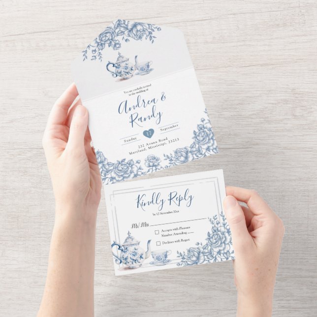 Chinoiserie Victorian Tea Party Wedding Invitation (Tearaway)