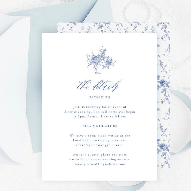 Chinoiserie Victorian Toile Blue Wedding Details Enclosure Card (Creator Uploaded)