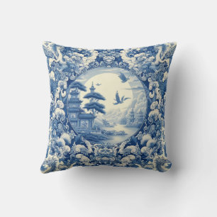 Chinoiserie Vintage Asian Village Pillow