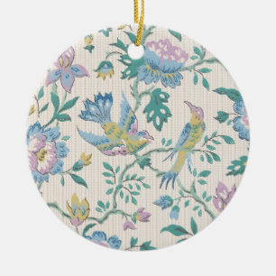 Chinoiserie Vintage Bird Floral Pastel Pattern Ceramic Tree Decoration