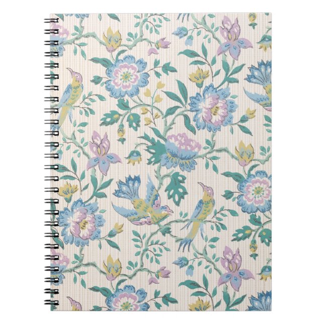 Chinoiserie Vintage Bird Floral Pastel Pattern Notebook (Front)