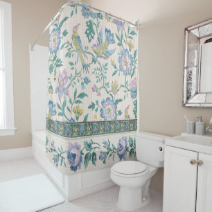 Chinoiserie Vintage Bird Floral Pastel Pattern Shower Curtain