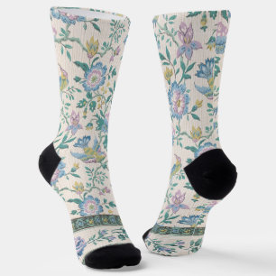 Chinoiserie Vintage Bird Floral Pastel Pattern Socks