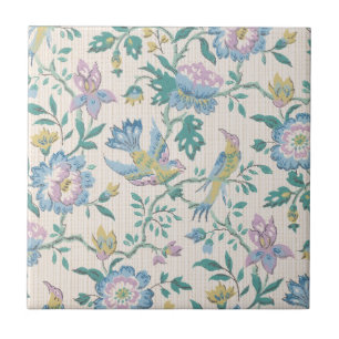 Chinoiserie Vintage Bird Floral Pastel Pattern Tile