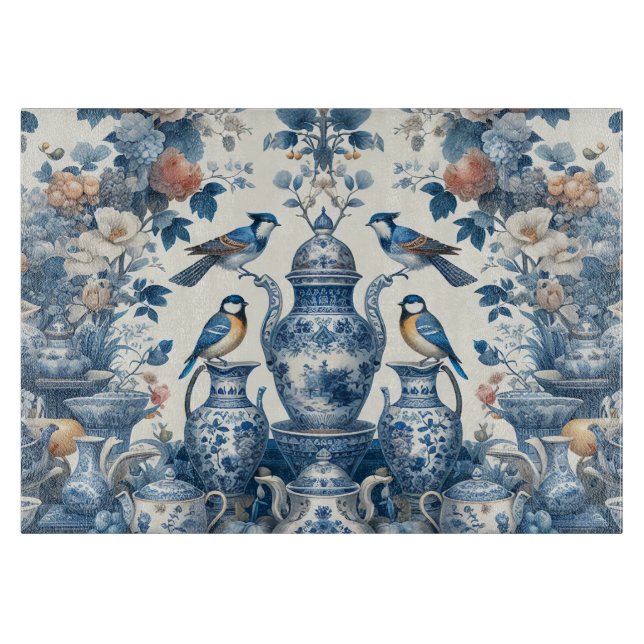 Chinoiserie Vintage Birds & Vases Cutting Board (Front)