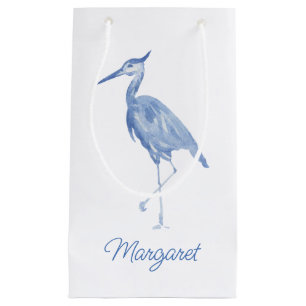 Chinoiserie Watercolor Blue Heron Small Gift Bag