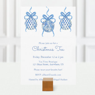Chinoiserie Watercolor Blue Ornament Christmas Invitation