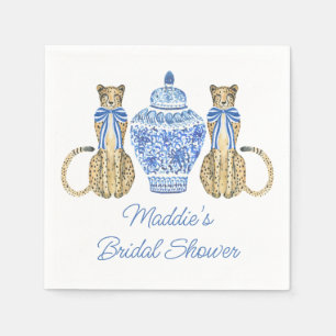 Chinoiserie Watercolor Bow Cheetah Ginger Jar Napkin