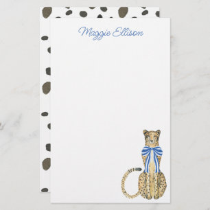 Chinoiserie Watercolor Bow Cheetah Stationery