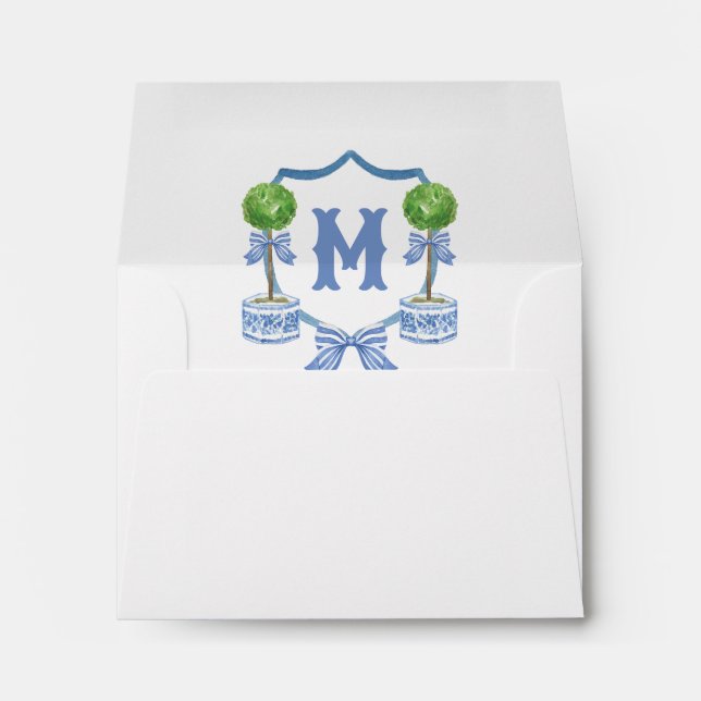 Chinoiserie Watercolor Bow Topiary Monogram Crest Envelope (Back (Bottom))