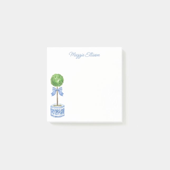 Chinoiserie Watercolor Bow Topiary Post-it Notes (Front)