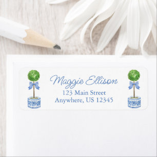 Chinoiserie Watercolor Bow Topiary Return Address