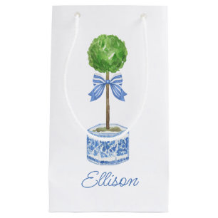 Chinoiserie Watercolor Bow Topiary Small Gift Bag