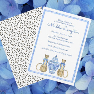 Chinoiserie Watercolor Cheetah Ginger Jar Invitation