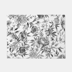 Chinoiserie Watercolor Floral Botanical Painting Doormat