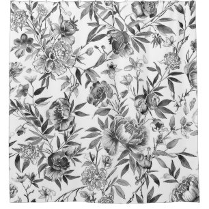 Chinoiserie Watercolor Floral Botanical Painting Shower Curtain