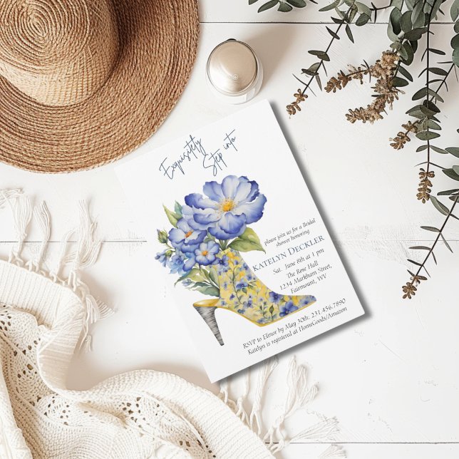 Chinoiserie Watercolor Floral Heel Bridal Shower  Invitation (Creator Uploaded)