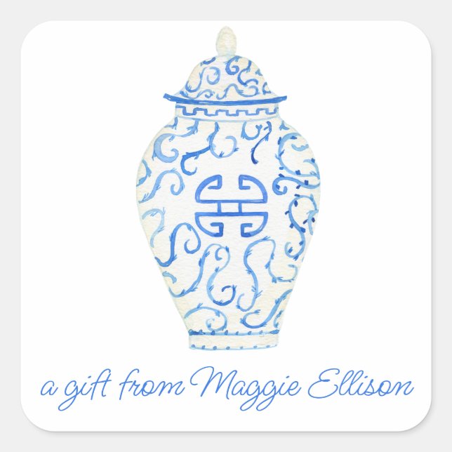 Chinoiserie Watercolor Ginger Jar Gift Stickers (Front)