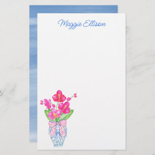 Chinoiserie Watercolor Ginger Jar Orchid Stationery