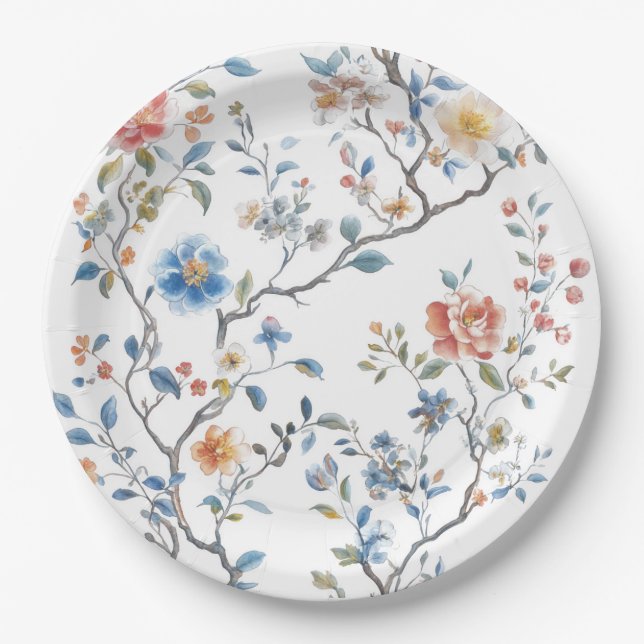 Chinoiserie Watercolor Pattern  Paper Plate (Front)