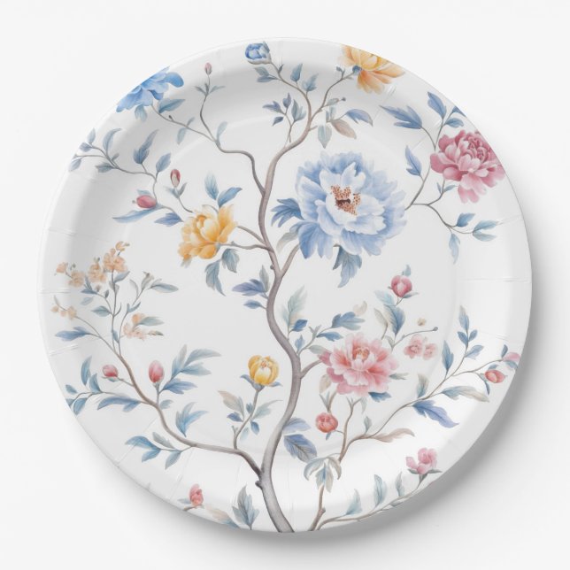 Chinoiserie Watercolor Pattern  Paper Plate (Front)