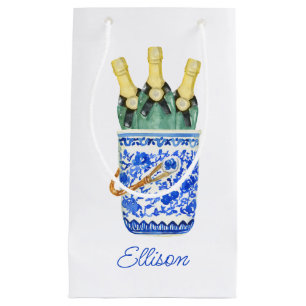 Chinoiserie Watercolor Wine Bucket Small Gift Bag