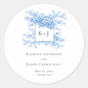 Chinoiserie Wedding Floral Monogram Elegant Classic Round Sticker