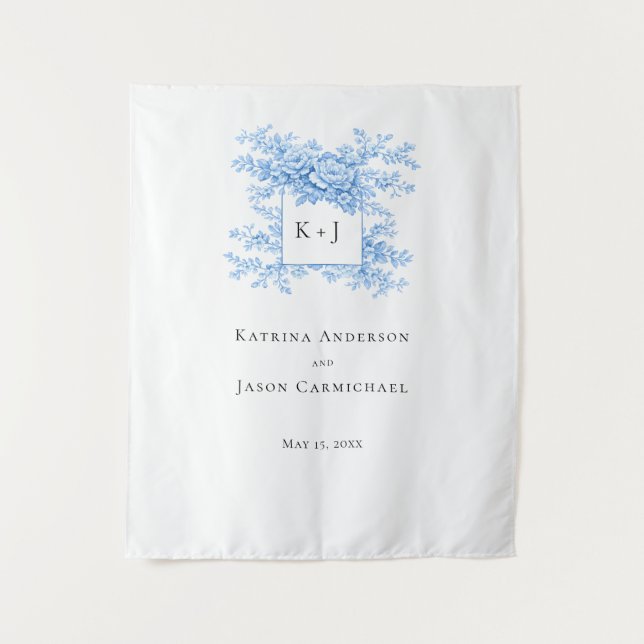 Chinoiserie Wedding Floral Monogram Elegant Tapestry (Front)