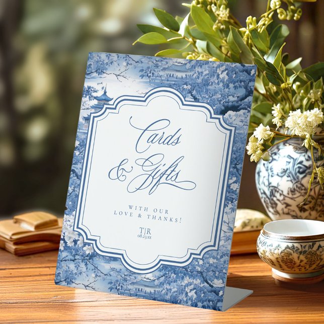 Chinoiserie Wedding Pattern Cards & Gifts ID1094 Pedestal Sign (Creator Uploaded)