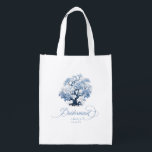 Chinoiserie Wedding Tree Motif Bridesmaid ID1094 Reusable Grocery Bag<br><div class="desc">This eye-catching tote bag has the timeless elegance of a classic blue and white palette, a Chinoiserie blossoming tree motif and beautiful 'Bridesmaid' calligraphy. The collection features sophisticated patterns and delicate motifs inspired by traditional Chinese porcelain, creating a refined and romantic aesthetic. From beautifully designed invitations to coordinating party supplies...</div>
