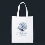 Chinoiserie Wedding Tree Motif Mother Bride ID1094 Reusable Grocery Bag<br><div class="desc">This eye-catching tote bag has the timeless elegance of a classic blue and white palette, a Chinoiserie blossoming tree motif and beautiful 'Mother of the Bride' calligraphy. The collection features sophisticated patterns and delicate motifs inspired by traditional Chinese porcelain, creating a refined and romantic aesthetic. From beautifully designed invitations to...</div>