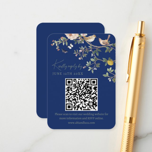Chinoiserie Wedding Website RSVP QR Code  Enclosure Card (Front/Back In Situ)