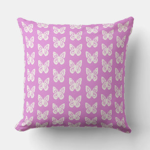 Chinoiserie White Butterflies on Fuchsia Pink Cushion