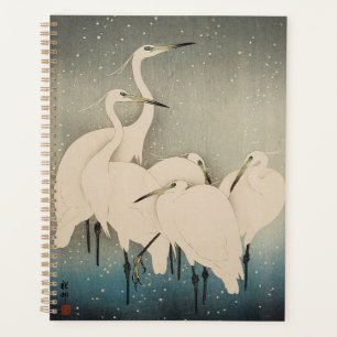Chinoiserie White Egret Winter Snow Pattern Planner