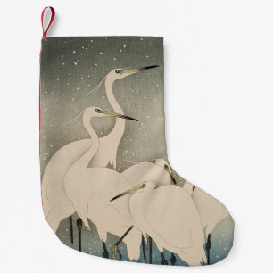 Chinoiserie White Egret Winter Snow Pattern Small Christmas Stocking