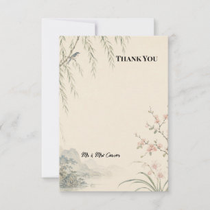 Chinoiserie Willow Bird Cherry Blossom Thank You Card