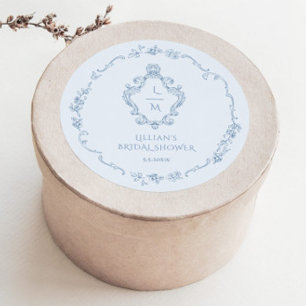 Chinoiserie wreath Toile Something Blue Crest Classic Round Sticker