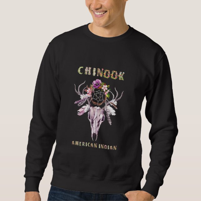 Chinook American Indian Tribe Boho Floral Skull Re Sweatshirt (Front)